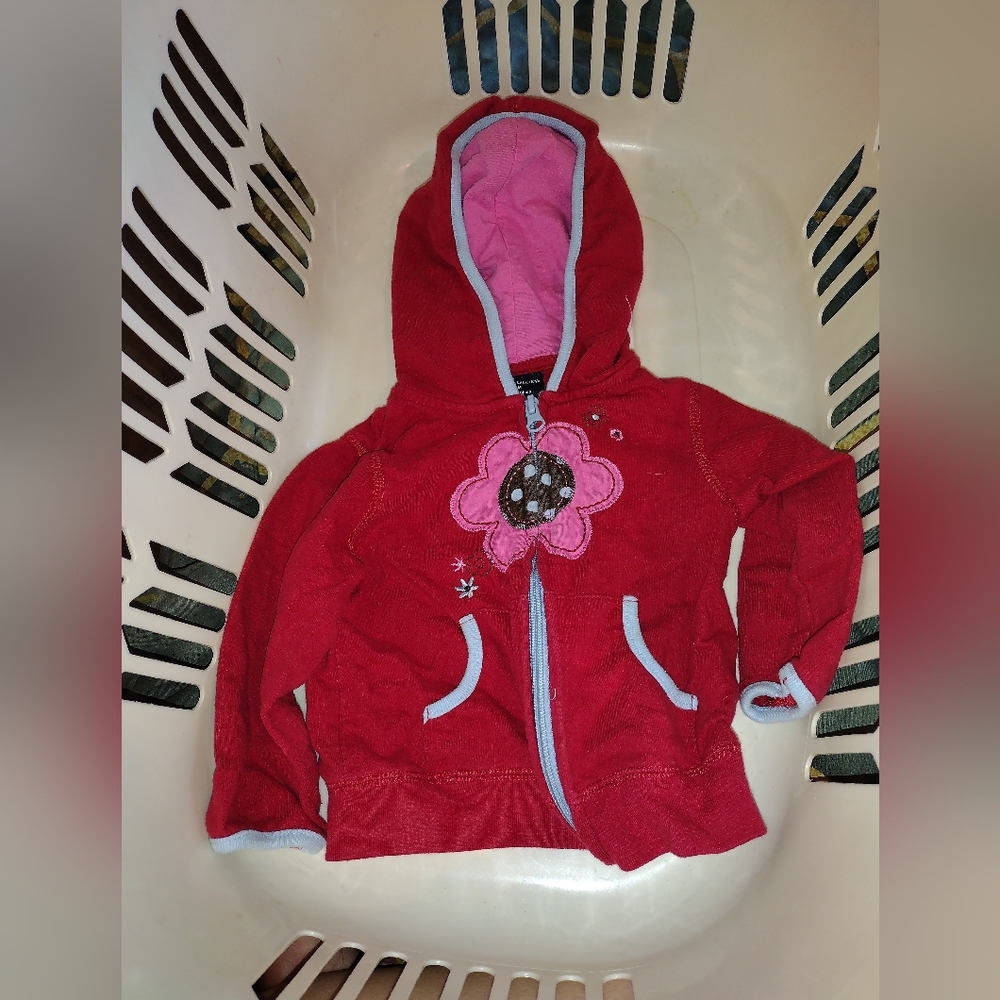 Hugo Boss Red Kids Hoodie with Pink Flower (18M) – Designer Toddler Sweatshirt